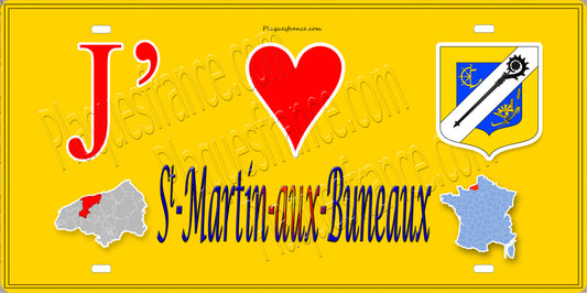 Plaque métal décorative 15X30 J' ❤️ Saint-Martin-aux-Buneaux, Seine Maritime (76) jaune carte