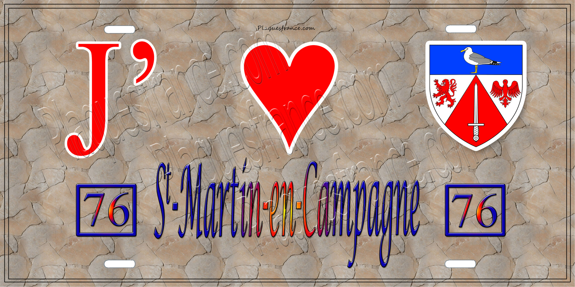Plaque métal décorative 15x30 J' ❤️ Saint-Martin-en-Campagne, Seine Maritime (76) antique