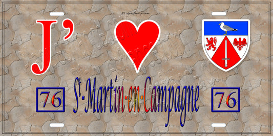 Plaque métal décorative 15x30 J' ❤️ Saint-Martin-en-Campagne, Seine Maritime (76) antique