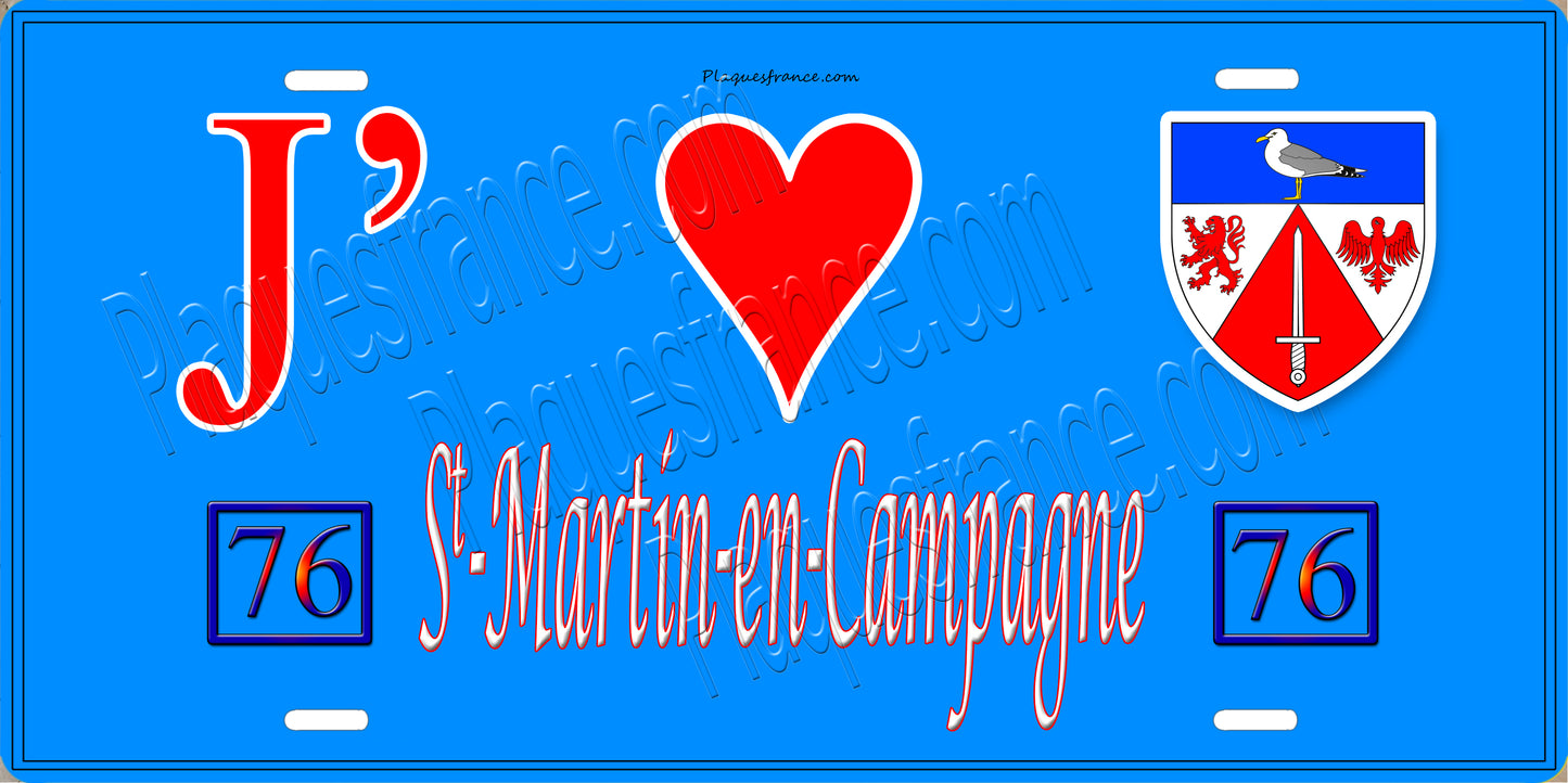 Plaque métal décorative 15x30 J' ❤️ Saint-Martin-en-Campagne, Seine Maritime (76)