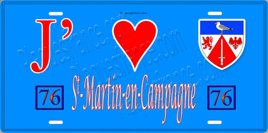 Plaque métal décorative 15x30 J' ❤️ Saint-Martin-en-Campagne, Seine Maritime (76)