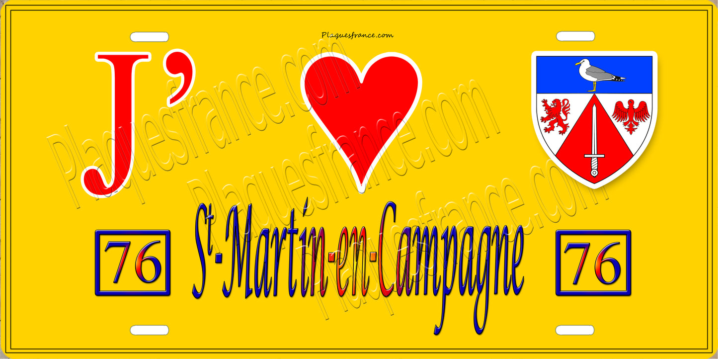 Plaque métal décorative 15x30 J' ❤️ Saint-Martin-en-Campagne, Seine Maritime (76) jaune