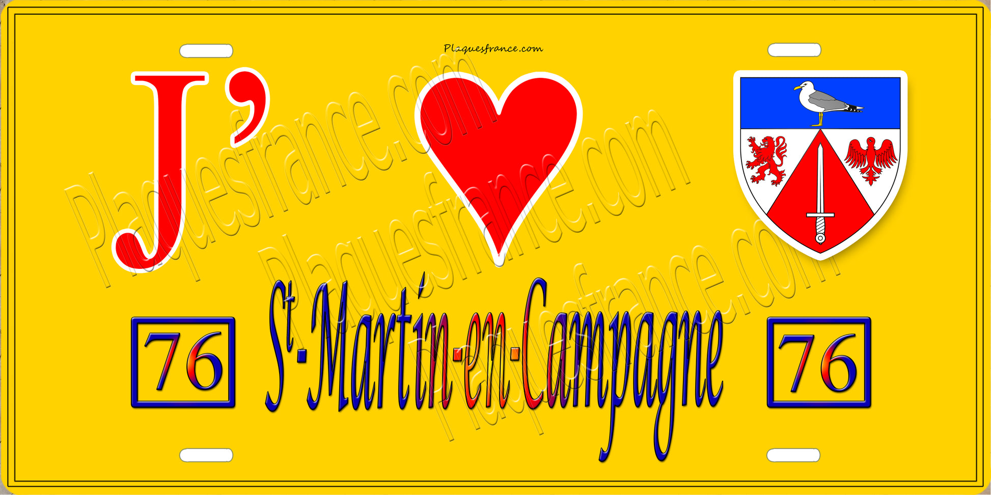 Plaque métal décorative 15x30 J' ❤️ Saint-Martin-en-Campagne, Seine Maritime (76) jaune