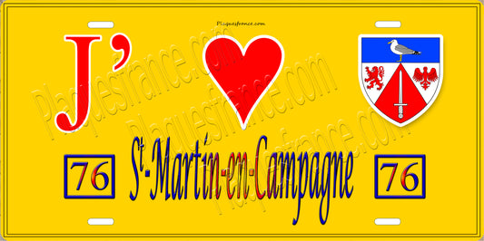 Plaque métal décorative 15x30 J' ❤️ Saint-Martin-en-Campagne, Seine Maritime (76) jaune