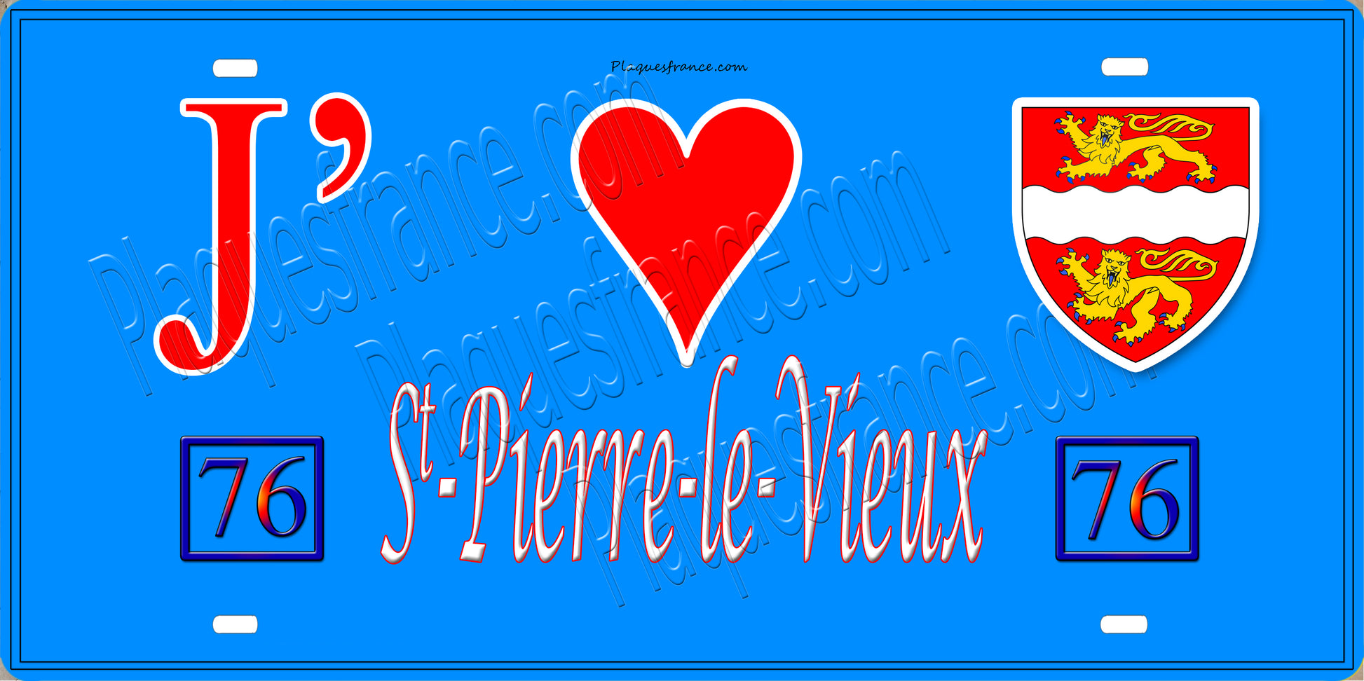 Plaque métal décorative 15X30 J' ❤️ Saint-Pierre-le-Vieux, Seine Maritime (76) bleu