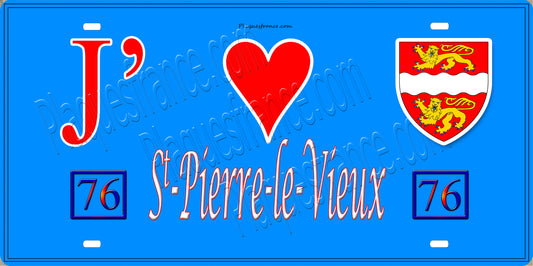 Plaque métal décorative 15X30 J' ❤️ Saint-Pierre-le-Vieux, Seine Maritime (76) bleu