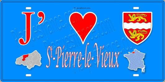 Plaque métal décorative 15X30 J' ❤️ Saint-Pierre-le-Vieux, Seine Maritime (76) bleu carte