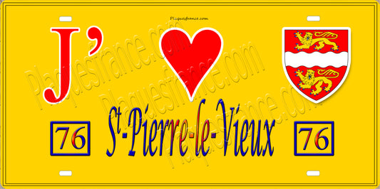 Plaque métal décorative 15X30 J' ❤️ Saint-Pierre-le-Vieux, Seine Maritime (76) jaune