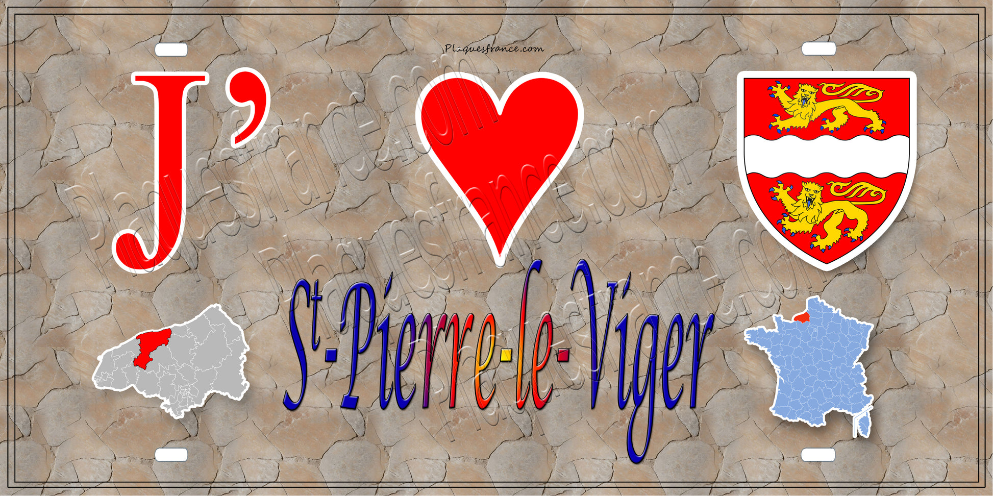 Plaque métal décorative 15X30 J' ❤️ Saint-Riquier-ès-Plains, Seine Maritime (76) antique carte