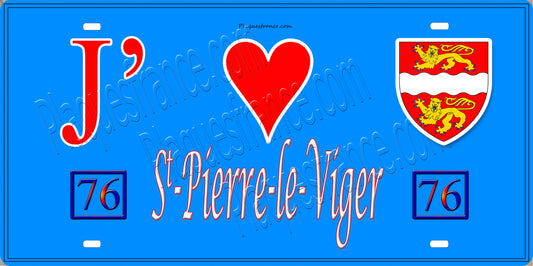 Plaque métal décorative 15X30 J' ❤️ Saint-Pierre-le-Viger, Seine Maritime (76) bleu