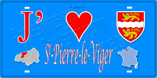 Plaque métal décorative 15X30 J' ❤️ Saint-Pierre-le-Viger, Seine Maritime (76) bleu carte