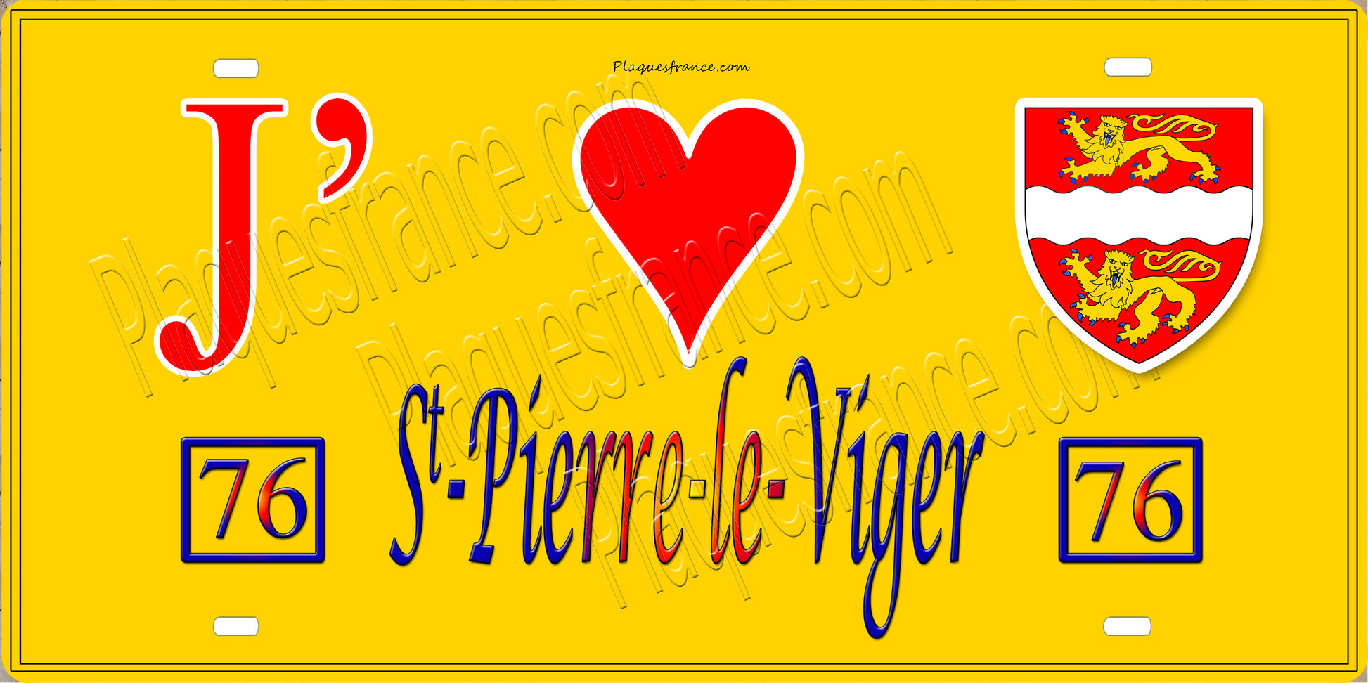 Plaque métal décorative 15X30 J' ❤️ Saint-Pierre-le-Viger, Seine Maritime (76) jaune
