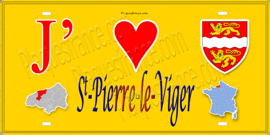 Plaque métal décorative 15X30 J' ❤️ Saint-Pierre-le-Viger, Seine Maritime (76) jaune carte
