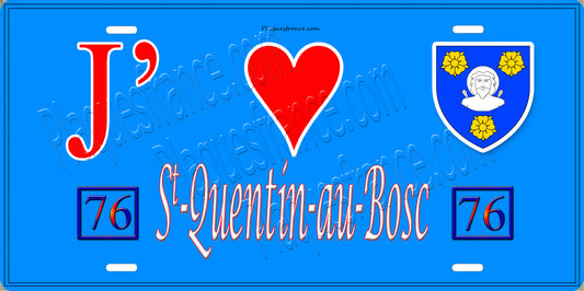 Plaque métal décorative  J' ❤️ Saint-Quentin-au-Bosc, Seine Maritime (76) bleu