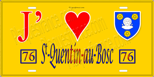Plaque métal décorative  J' ❤️ Saint-Quentin-au-Bosc, Seine Maritime (76) jaune