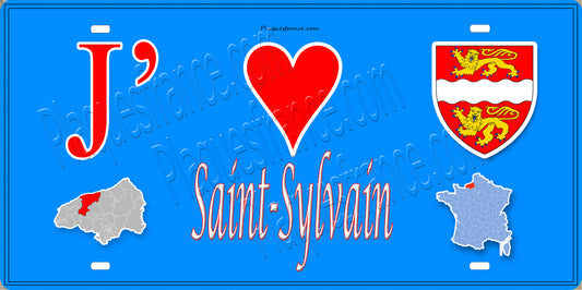 Plaque métal décorative 15X30 J' ❤️ Saint-Sylvain, Seine Maritime (76) bleu carte