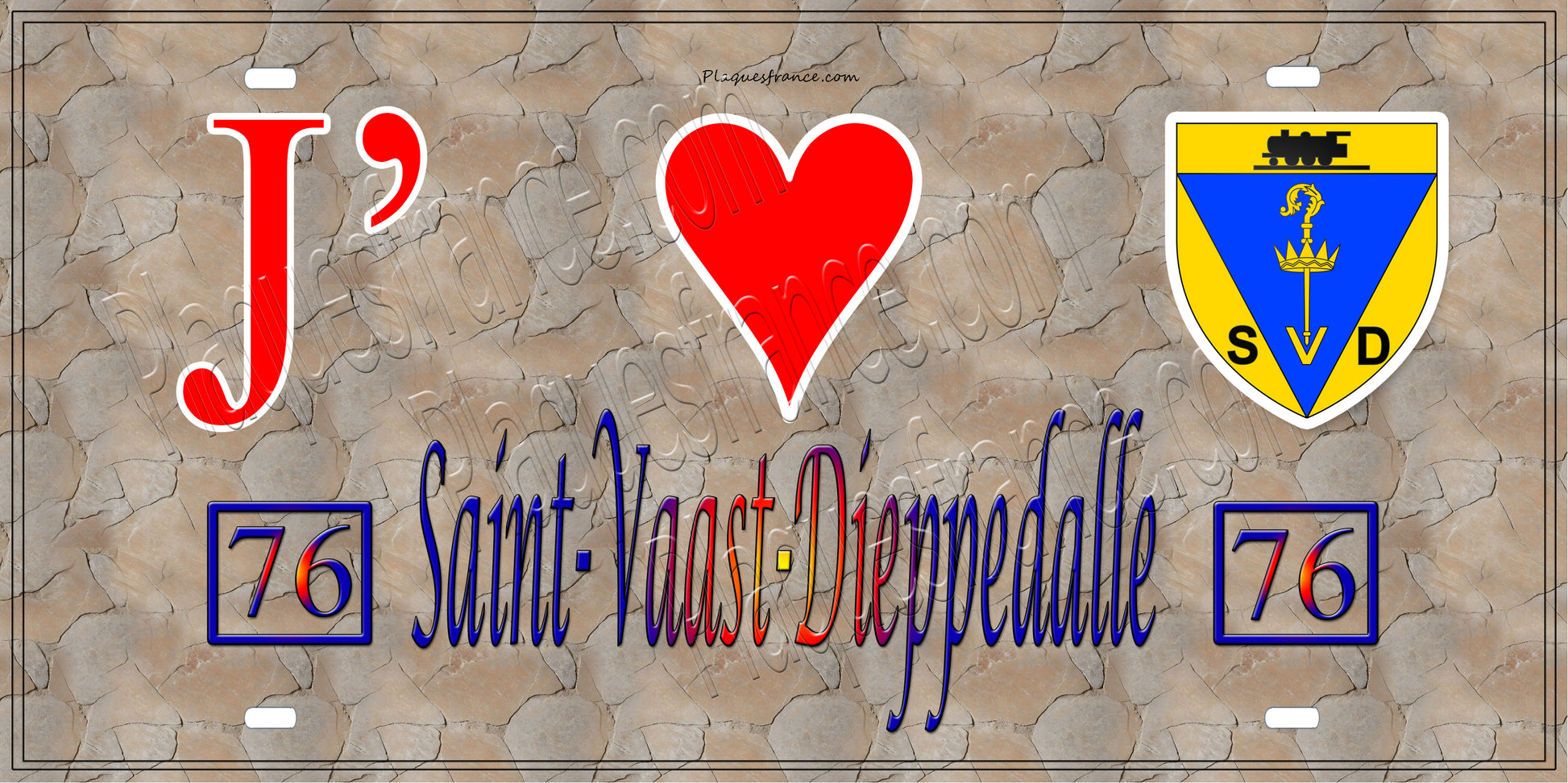Plaque métal décorative 15X30 J' ❤️ Saint-Vaast-Dieppedalle, Seine Maritime (76) antique