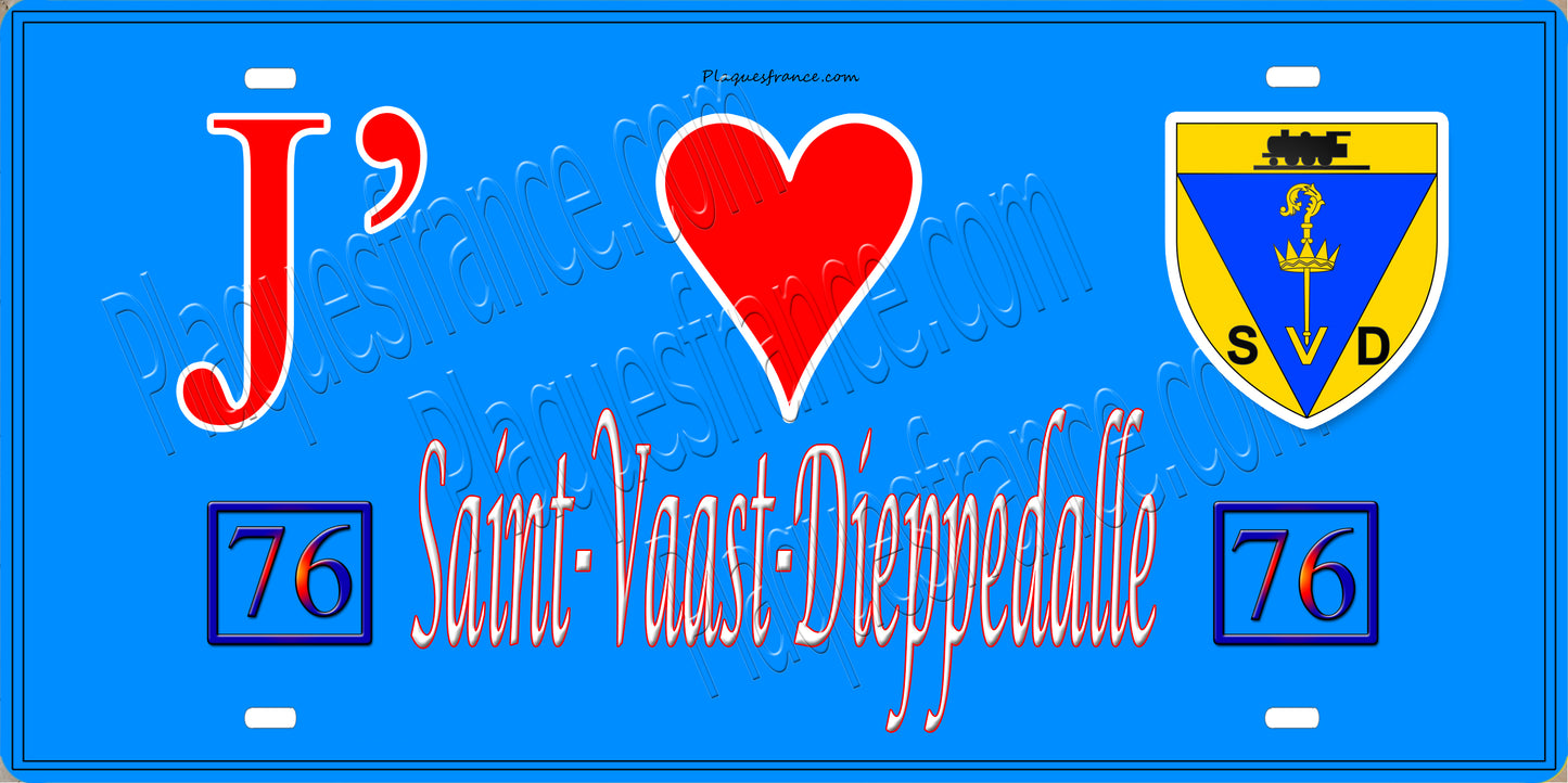 Plaque métal décorative 15X30 J' ❤️ Saint-Vaast-Dieppedalle, Seine Maritime (76) bleu
