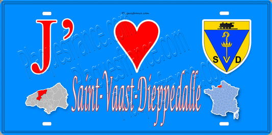 Plaque métal décorative 15X30 J' ❤️ Saint-Vaast-Dieppedalle, Seine Maritime (76) bleu carte