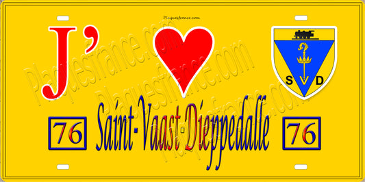 Plaque métal décorative 15X30 J' ❤️ Saint-Vaast-Dieppedalle, Seine Maritime (76) jaune