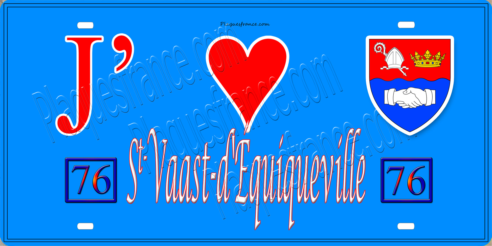Plaque métal décorative  J' ❤️ Saint-Vaast-d'Equiqueville, Seine Maritime (76) bleu