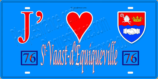Plaque métal décorative  J' ❤️ Saint-Vaast-d'Equiqueville, Seine Maritime (76) bleu