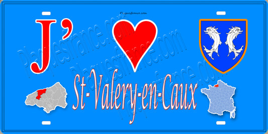 Plaque métal décorative 15X30 J' ❤️ Saint-Valery-en-Caux, Seine Maritime (76) bleu carte