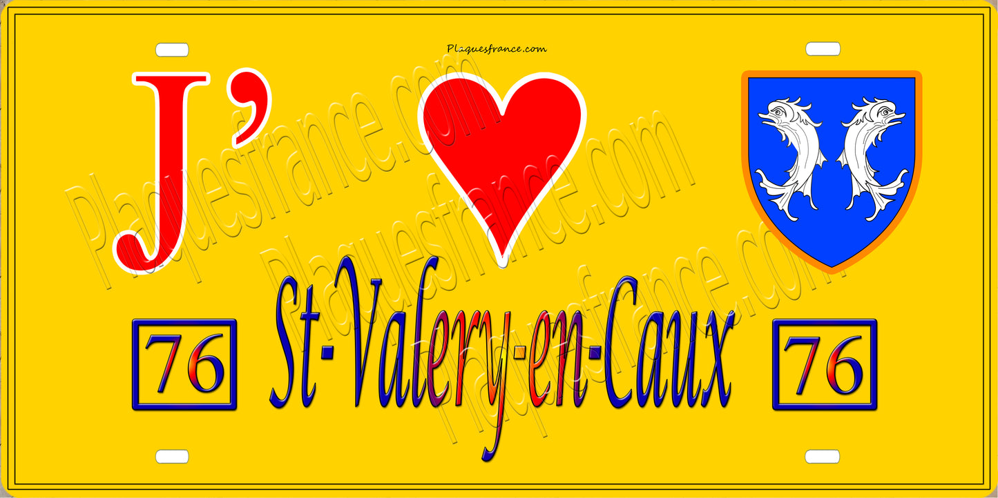 Plaque métal décorative 15X30 J' ❤️ Saint-Valery-en-Caux, Seine Maritime (76) jaune