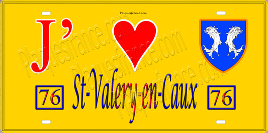Plaque métal décorative 15X30 J' ❤️ Saint-Valery-en-Caux, Seine Maritime (76) jaune