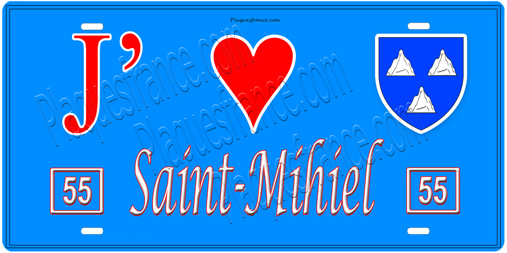 Plaque métal décorative, J' ❤️Saint-Mihiel, Meuse, fond  mur bleu 55