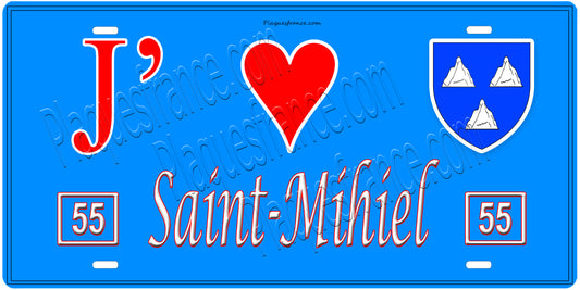 Plaque métal décorative, J' ❤️Saint-Mihiel, Meuse, fond  mur bleu 55