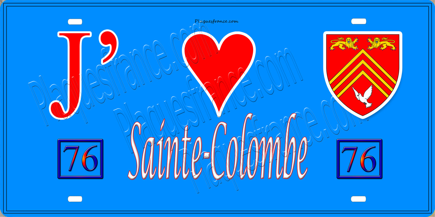 Plaque métal décorative 15X30 J' ❤️ Sainte-Colombe, Seine Maritime (76) bleu