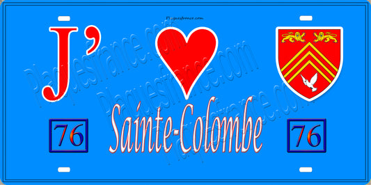 Plaque métal décorative 15X30 J' ❤️ Sainte-Colombe, Seine Maritime (76) bleu