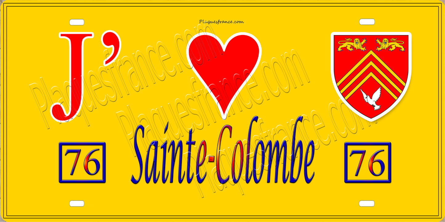 Plaque métal décorative 15X30 J' ❤️ Sainte-Colombe, Seine Maritime (76) jaune