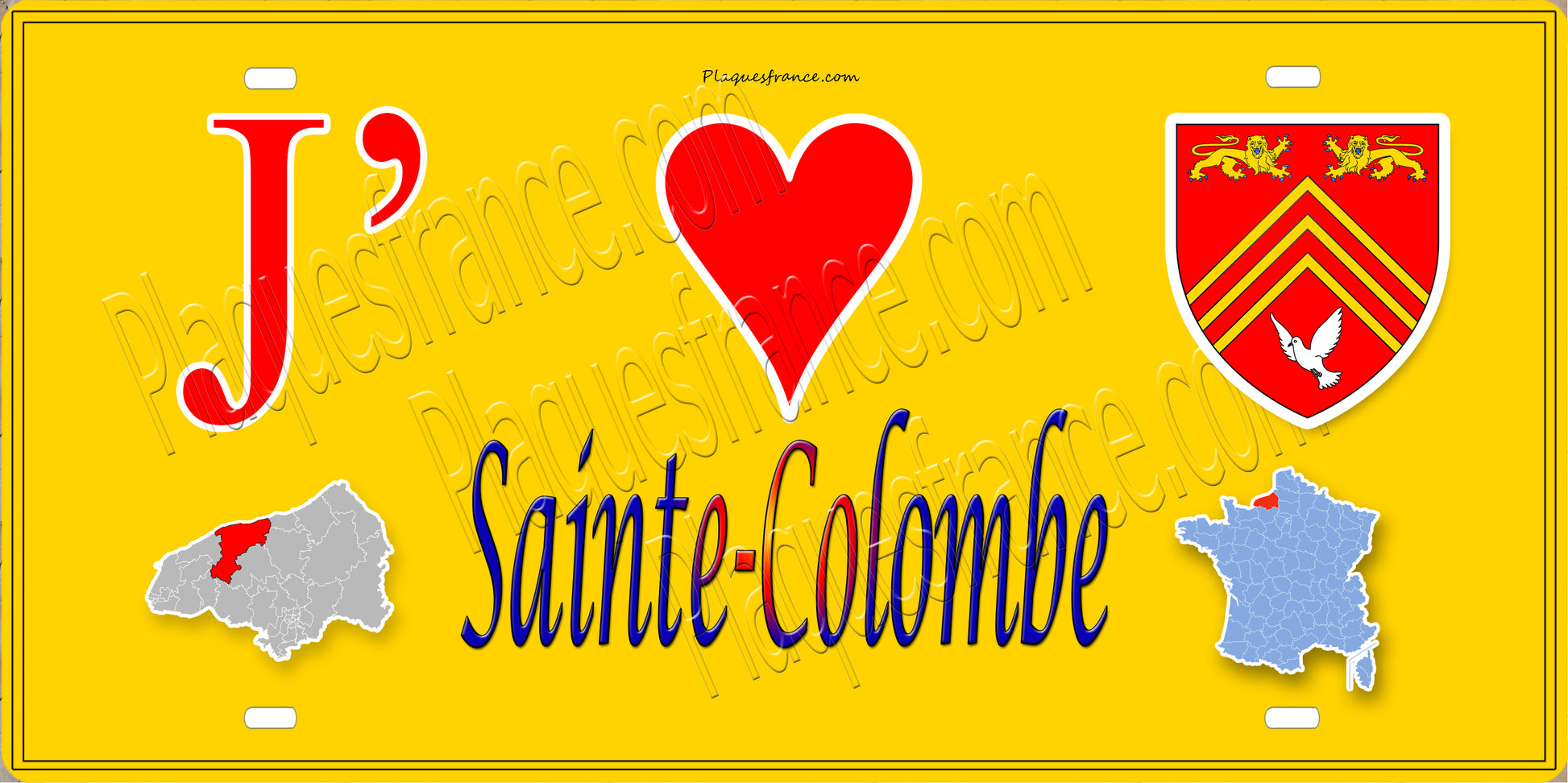 Plaque métal décorative 15X30 J' ❤️ Sainte-Colombe, Seine Maritime (76) aune carte