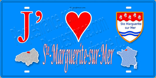 Plaque métal décorative  15x30J' ❤️ Sainte-Marguerite-sur-Mer, Seine Maritime (76) bleu carte