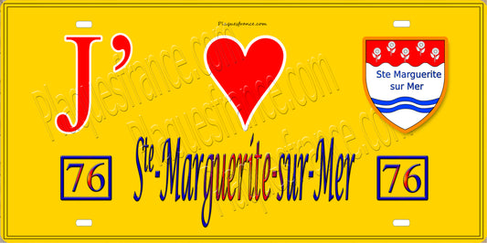 Plaque métal décorative  15x30J' ❤️ Sainte-Marguerite-sur-Mer, Seine Maritime (76) jaune