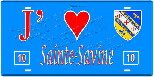 Plaque métal décorative, J' ❤️Sainte-Savine, Aube, fond  mur bleu 10