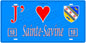 Plaque métal décorative, J' ❤️Sainte-Savine, Aube, fond  mur bleu 10