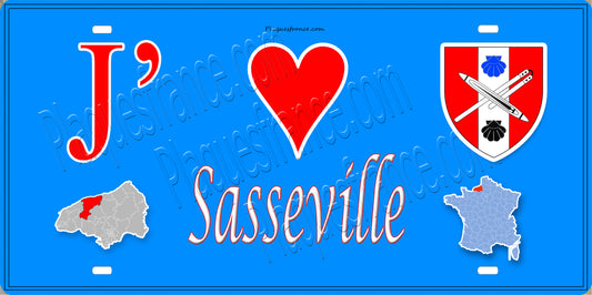 Plaque métal décorative 15X30 J' ❤️ Sotteville-sur-Mer, Seine Maritime (76) bleu carte