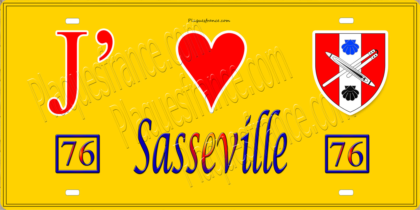 Plaque métal décorative 15X30 J' ❤️ Sasseville, Seine Maritime (76) jaune