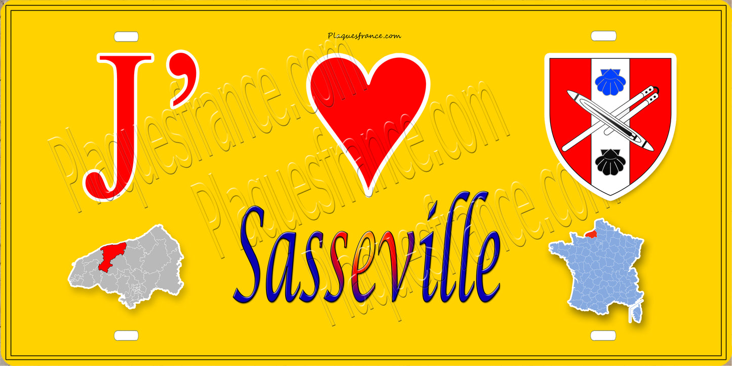 Plaque métal décorative 15X30 J' ❤️ Sotteville-sur-Mer, Seine Maritime (76) jaune carte