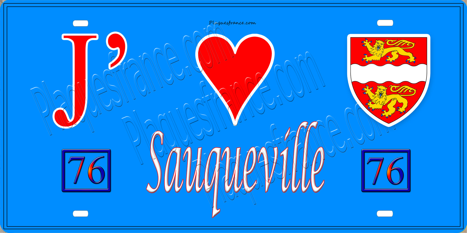 Plaque métal décorative 15x30 J' ❤️ Sauqueville, Seine Maritime (76) bleu
