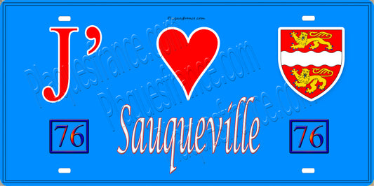 Plaque métal décorative 15x30 J' ❤️ Sauqueville, Seine Maritime (76) bleu