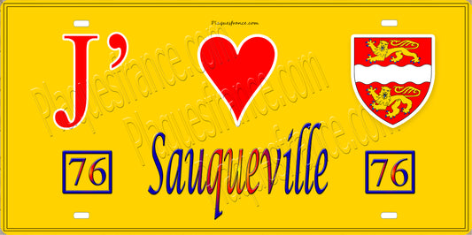 Plaque métal décorative 15x30 J' ❤️ Sauqueville, Seine Maritime (76) jaune 
