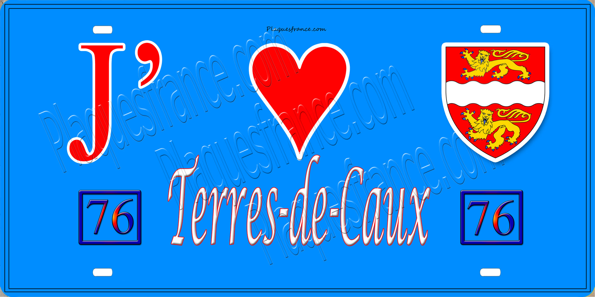 Plaque métal décorative 15X30 J' ❤️ Terres-de-Caux, Seine Maritime (76) bleu