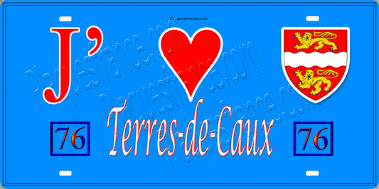 Plaque métal décorative 15X30 J' ❤️ Terres-de-Caux, Seine Maritime (76) bleu