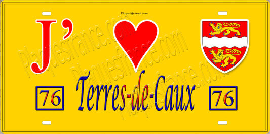 Plaque métal décorative 15X30 J' ❤️ Terres-de-Caux, Seine Maritime (76) jaune