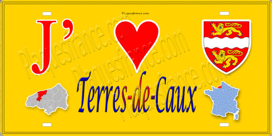 Plaque métal décorative 15X30 J' ❤️ Terres-de-Caux, Seine Maritime (76) jaune carte