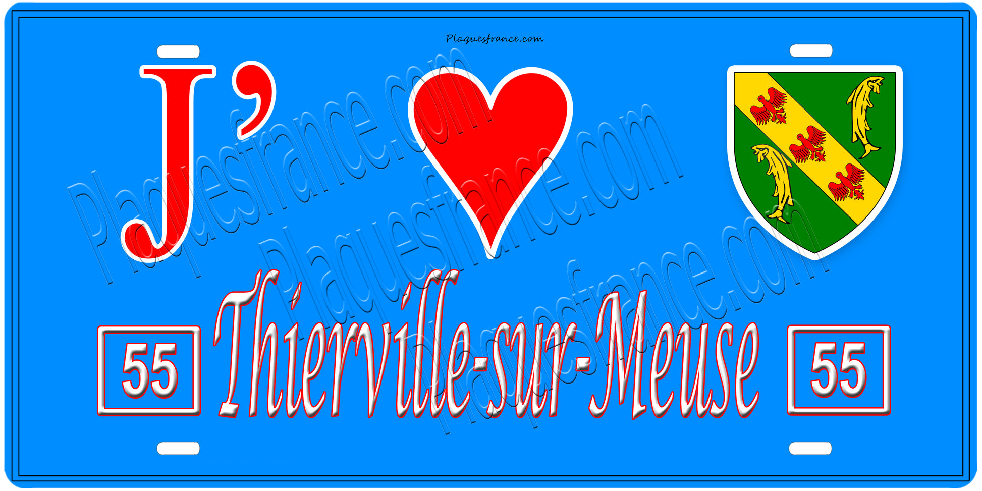 Plaque métal décorative, J' ❤️Thierville-sur-Meuse, Meuse, fond  mur bleu 55